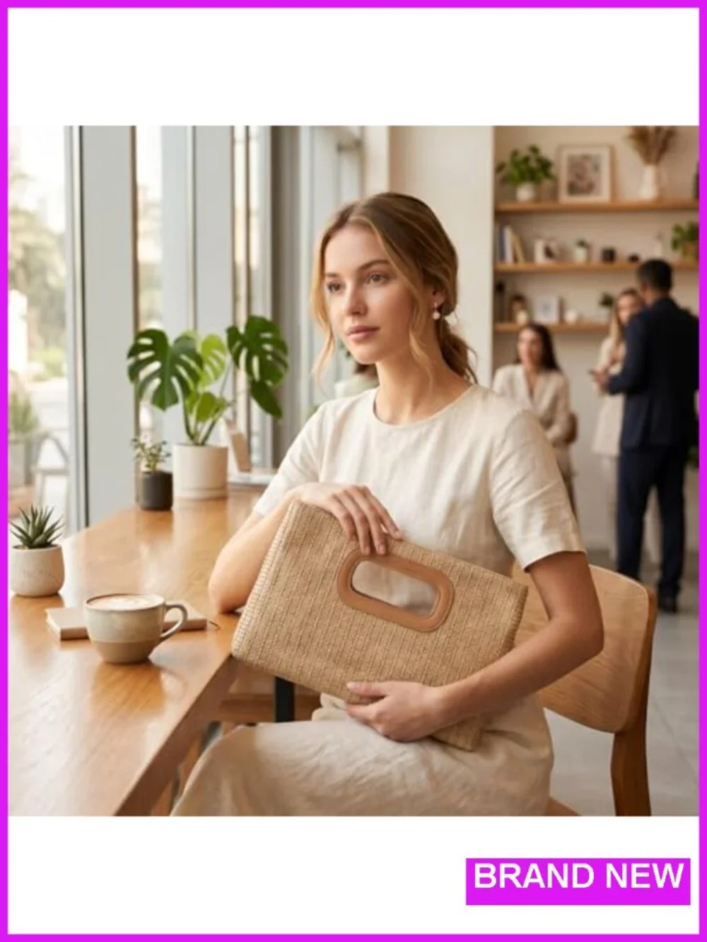 Straw Clutch Purse with Top Handle, Crossbody Bag for Summer